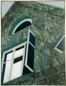 Heather Debreuil, Open Window – Cesis, 2014 (24 x 18 in.), hand-dyed batik, cotton, Misty Fuse. Inspired by a photograph by Lauma Cenne.